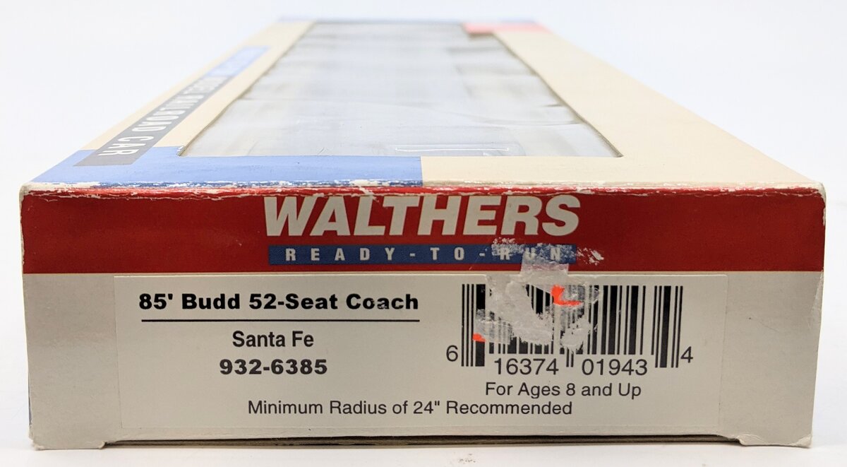 Walthers 932-6385 HO Scale Santa Fe 85` Budd 52-Seat Coach Passenger Car LN/Box