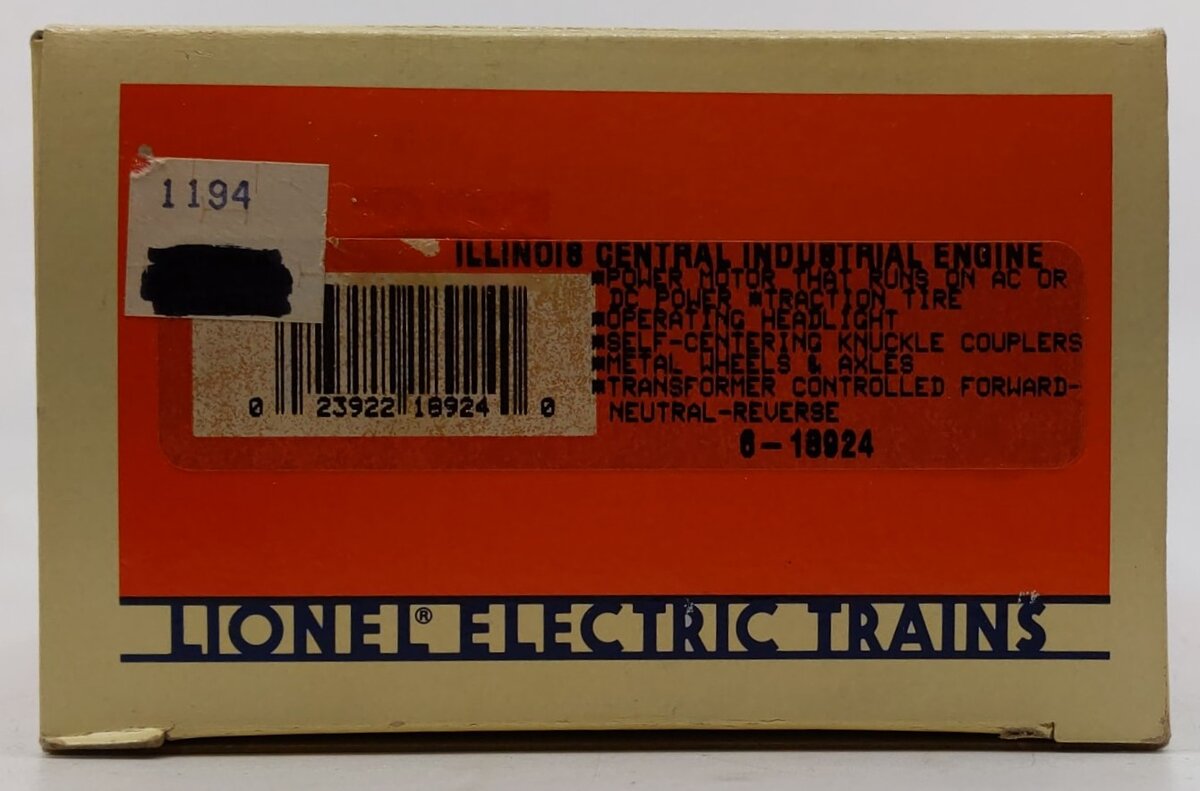 Lionel 6-18924 O Gauge Illinios Central Industrial Engine LN/Box