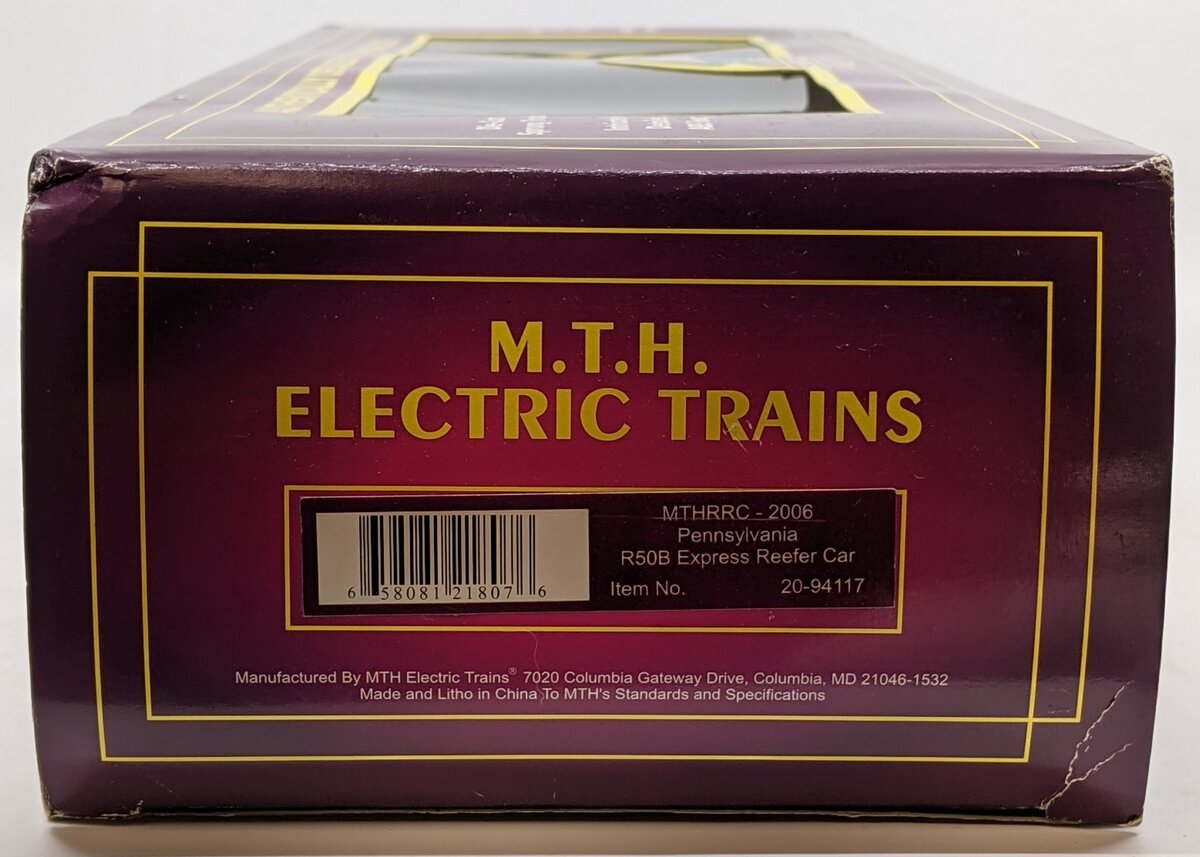 MTH 20-94117 O Scale MTHRRC-2006 Pennsylvania R50B Express Reefer Car #2606 LN/Box