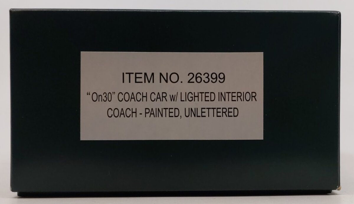 Bachmann 26399 On30 Painted & Unlettered Coach w/Lighted Interior LN/Box