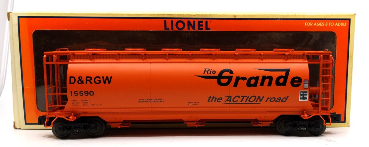 Lionel 6-19344 O Gauge Rio Grande 3-Bay Cylindrical Hopper #15590 LN/Box