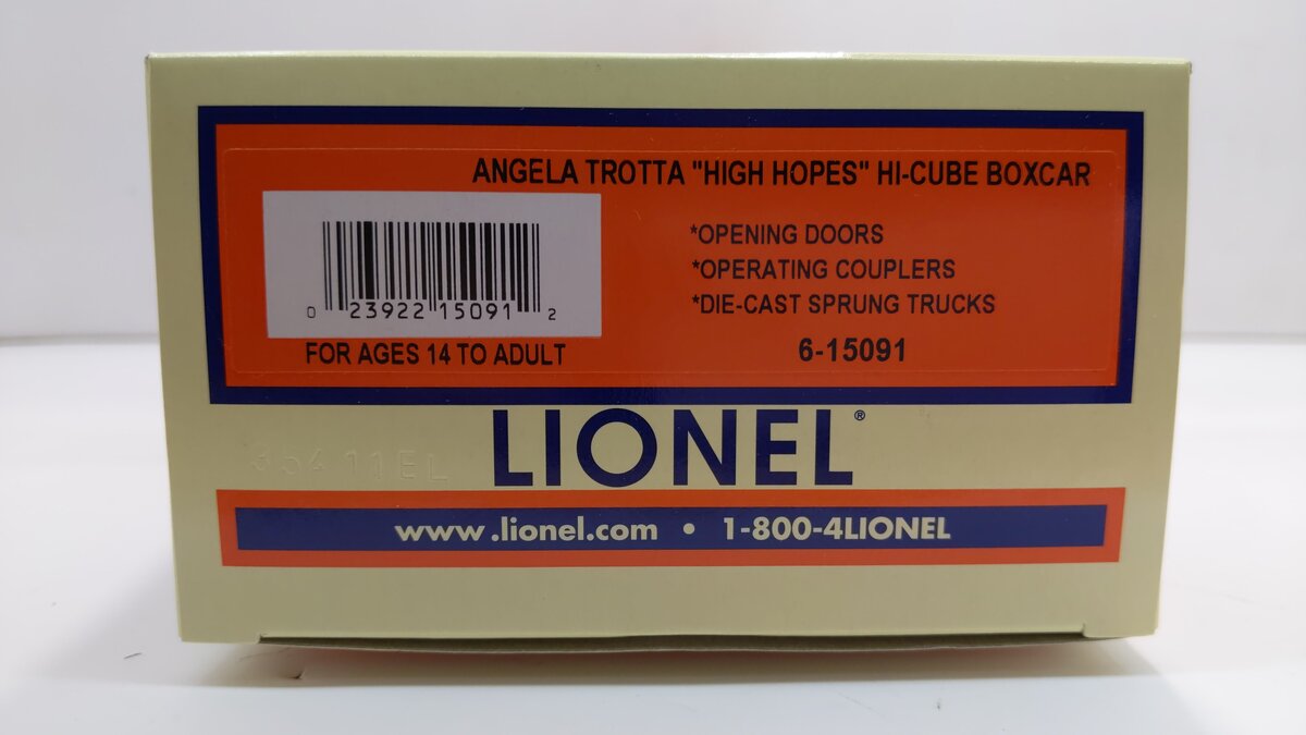 Lionel 6-15091 O Gauge Angela Trotta Thomas "High Hopes" Hi-Cube Boxcar LN/Box