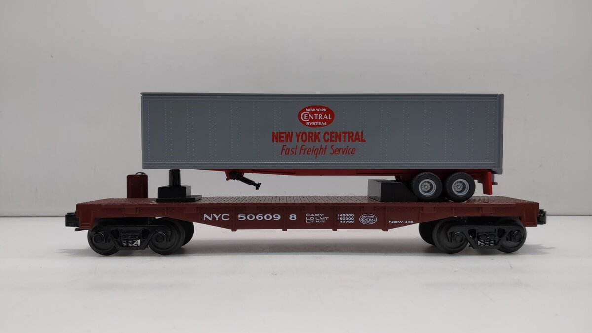 MTH 30-7014D O Gauge New York Central Flat Car w/Trailer #506098 EX/Box
