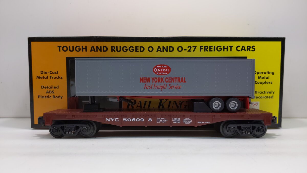 MTH 30-7014D O Gauge New York Central Flat Car w/Trailer #506098 EX/Box