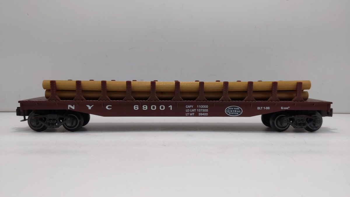 K-Line K69001 O Gauge New York Central Classic Flat Car with Stakes EX/Box