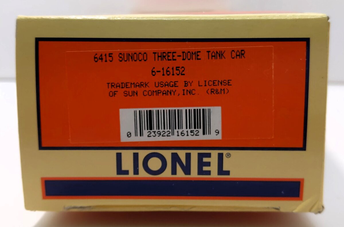 Lionel 6-16152 O Gauge Sunoco 3-Dome Tank Car #6415 LN/Box