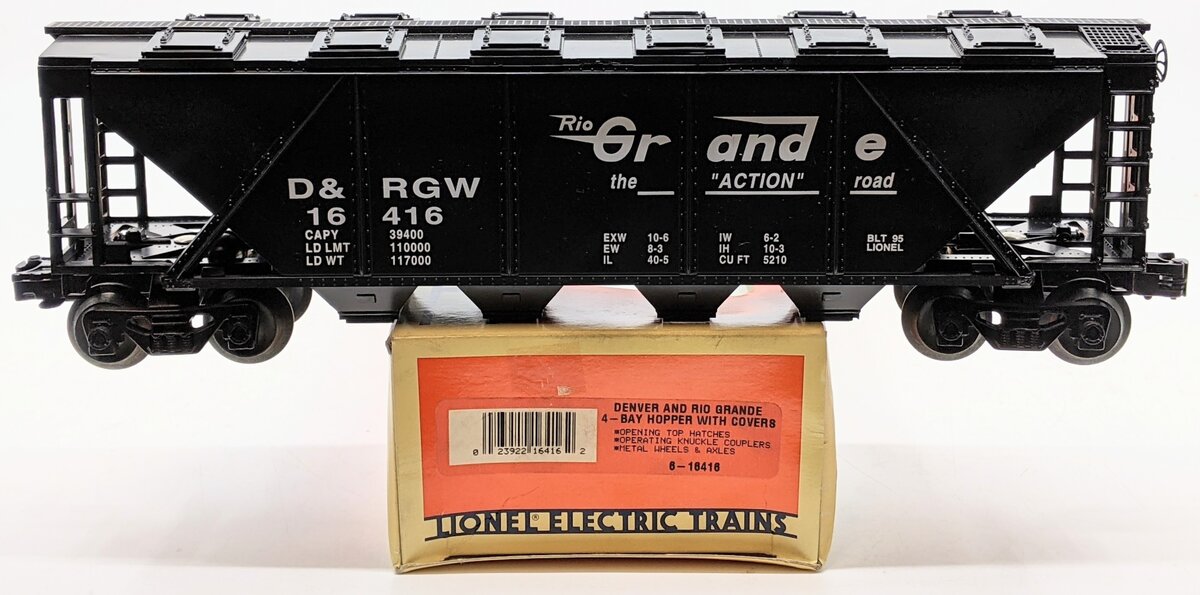Lionel 6-16416 O Gauge Denver & Rio Grande 4-Bay Hopper with Cover LN/Box