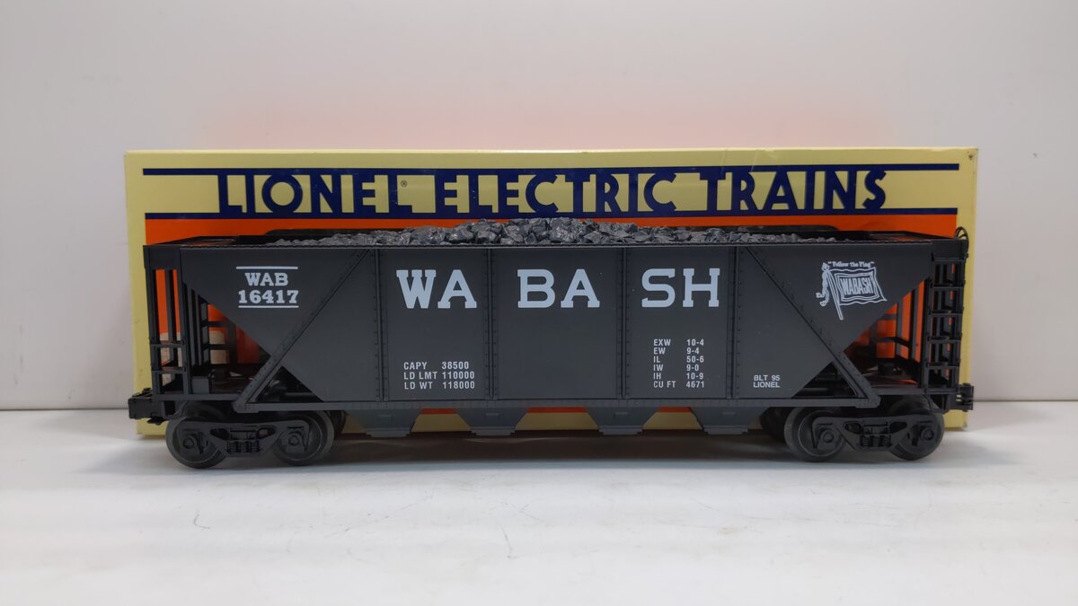 Lionel 6-16417 O Gauge Wabash 4-Bay Covered Hopper with Coal Load LN/Box