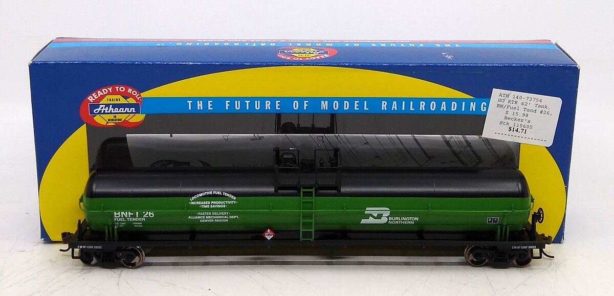 Athearn 73754 HO Scale Burlington Northern Fuel Tender 62' Tank Car #26 LN/Box