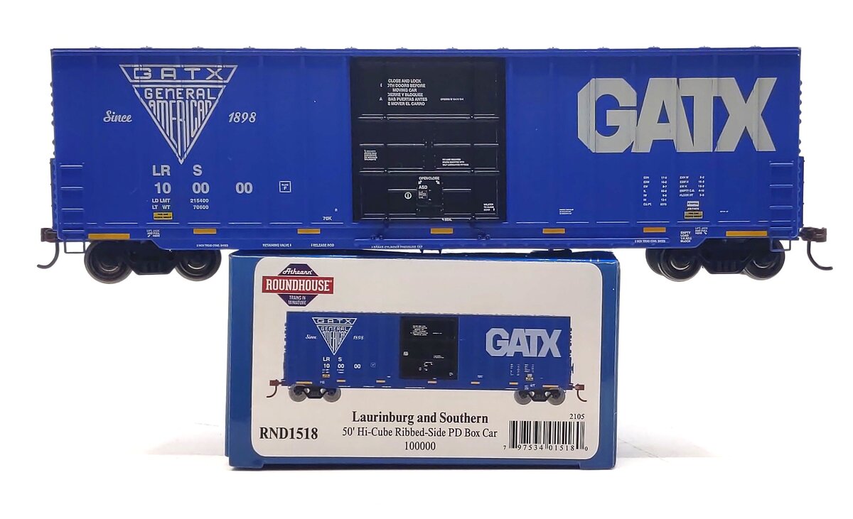 Roundhouse RND1518 HO Laurinburg & Southern 50' Hi-Cube Rib-side Boxcar #100000 LN/Box