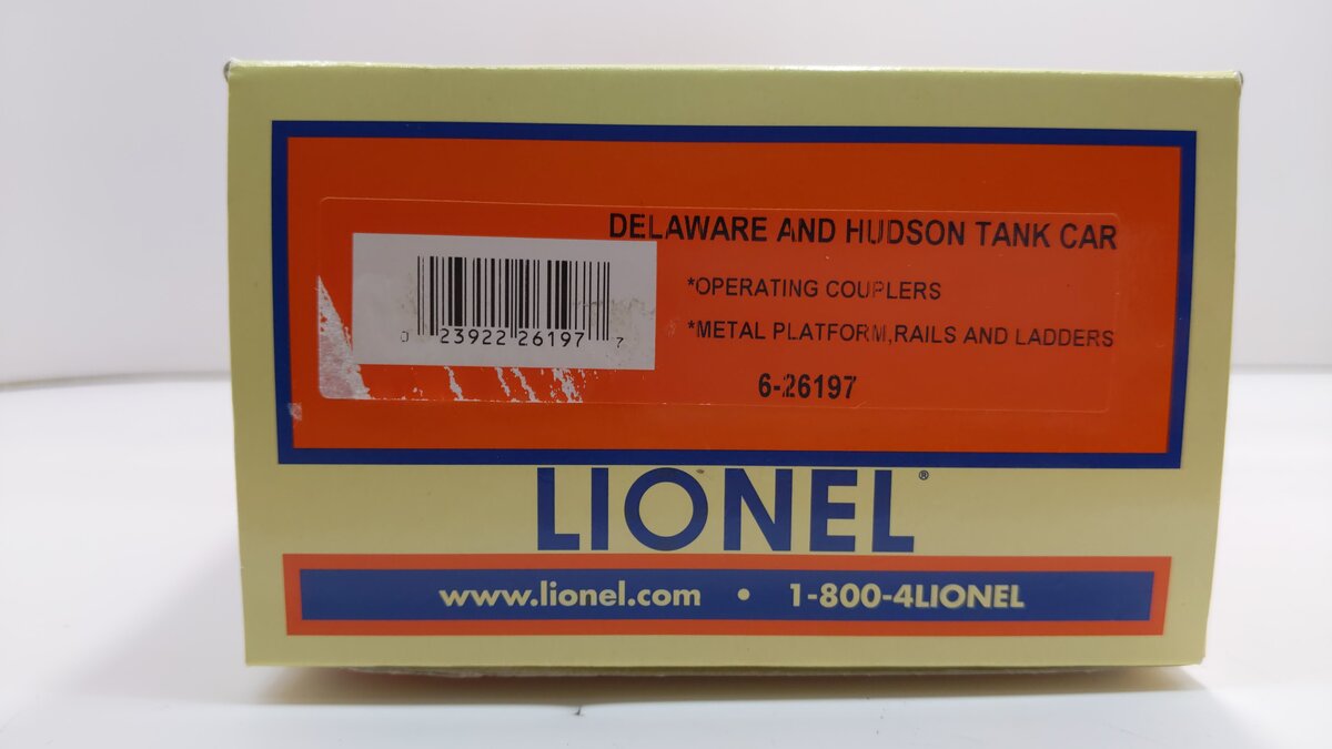 Lionel 6-26197 O Gauge Delaware and Hudson Tank Car LN/Box