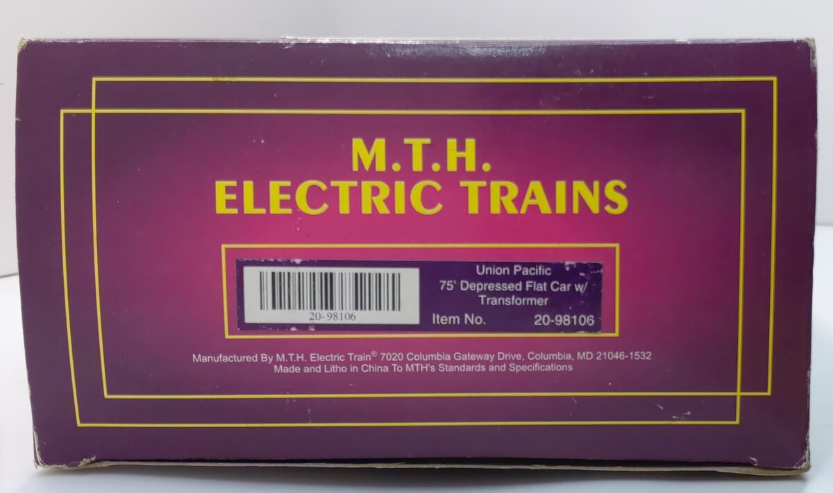 MTH 20-98106 O UP 75' 4 Truck Depressed Flatcar w/Transformer #50008 LN/Box