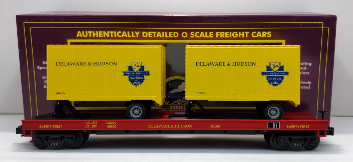 MTH 20-98108 O Gauge Delaware and Hudson Flatcar with 20' Trailers LN/Box
