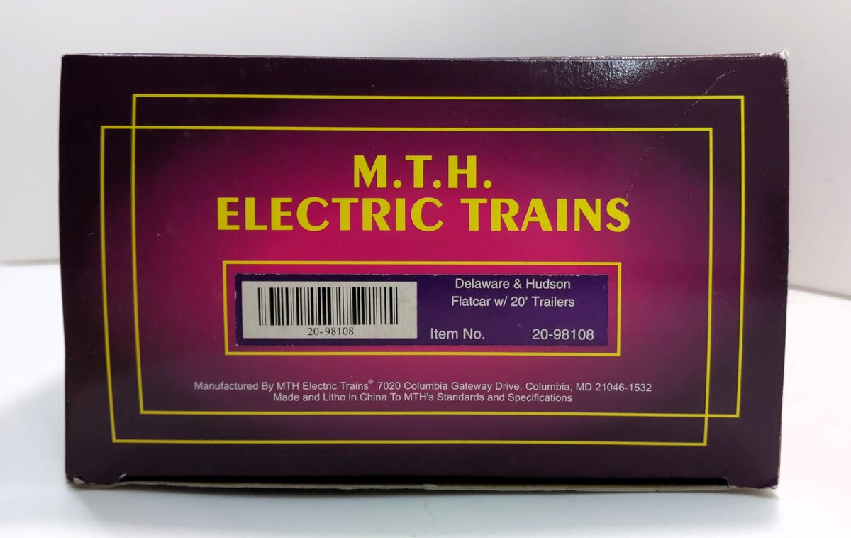 MTH 20-98108 O Gauge Delaware and Hudson Flatcar with 20' Trailers LN/Box