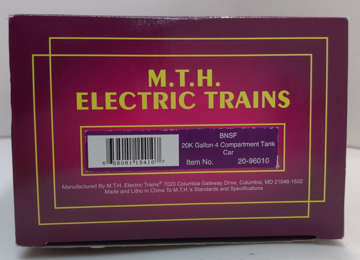 MTH 20-96010 O Gauge BNSF 20K Gallon 4-Compartment Tank Car #12688 LN/Box