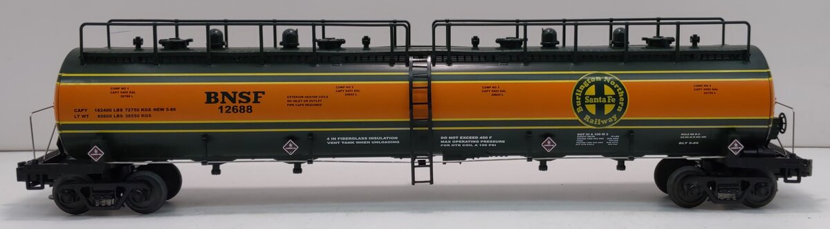 MTH 20-96010 O Gauge BNSF 20K Gallon 4-Compartment Tank Car #12688 LN/Box