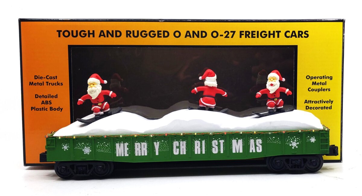 MTH 30-72195 O Christmas Gondola Car with LED Christmas Lights & Sking Santas LN/Box