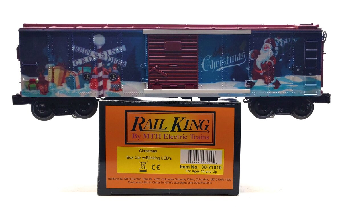 MTH 30-71019 O Christmas Boxcar with Glowing LEDs NIB