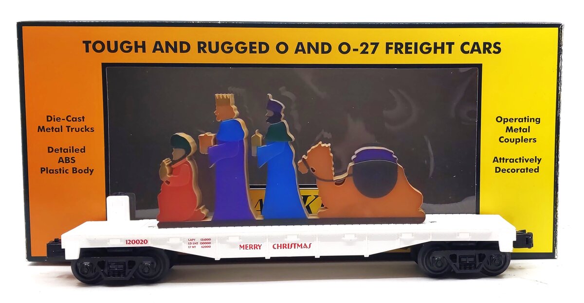 MTH 30-76789 O Christmas White Flat Car with Lighted Wise Men Scene