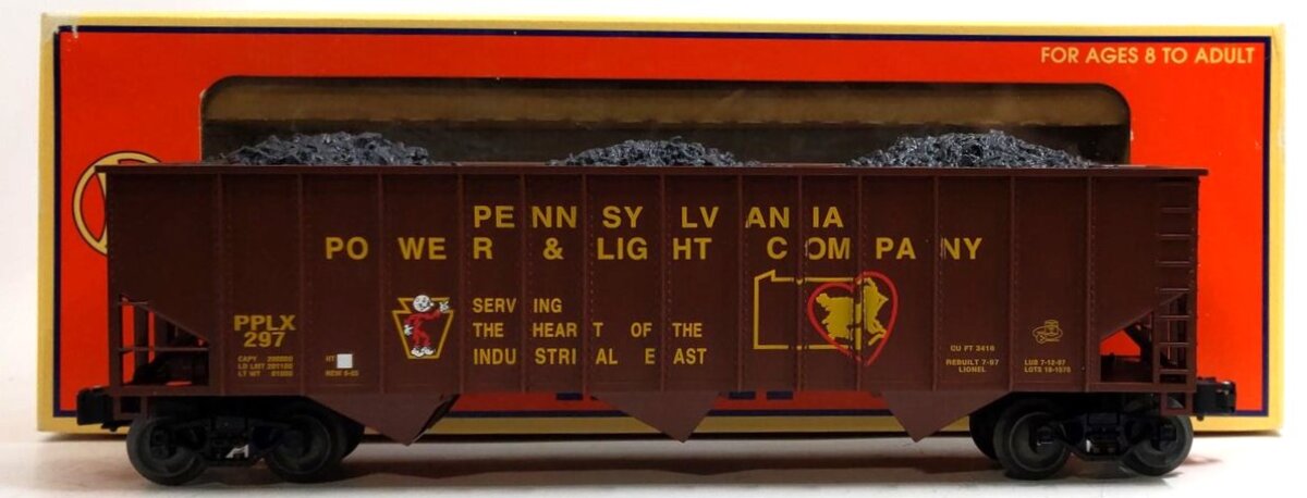 Lionel 6-16813 O LOTS 1997 Pennsylvania Power & Light Company 3-Bay Hopper #297 LN/Box