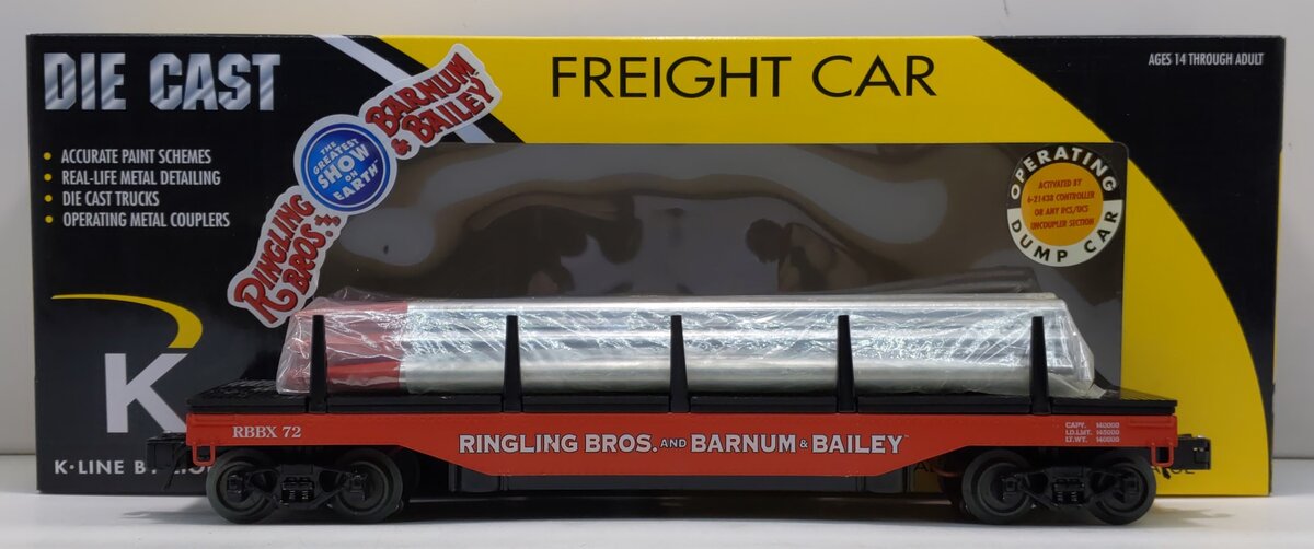 K-Line 6-22645 O Ringling Bros Operating Log Dump Car #72 LN/Box