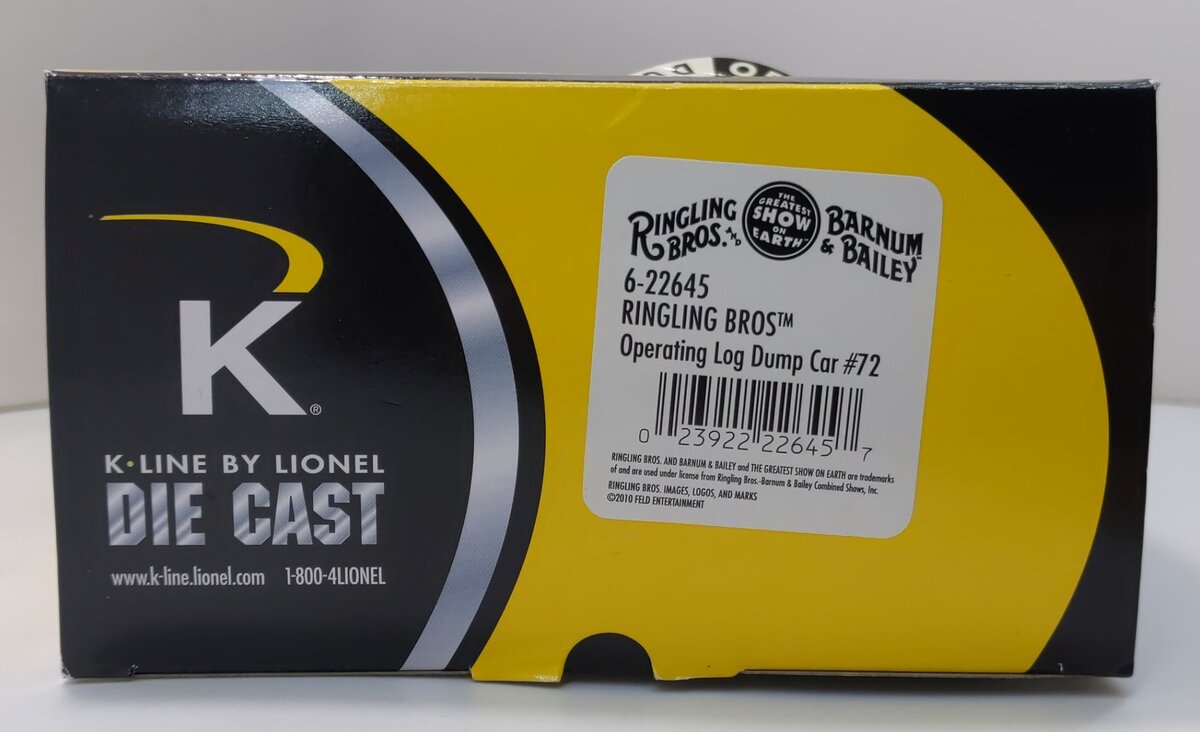 K-Line 6-22645 O Ringling Bros Operating Log Dump Car #72 LN/Box