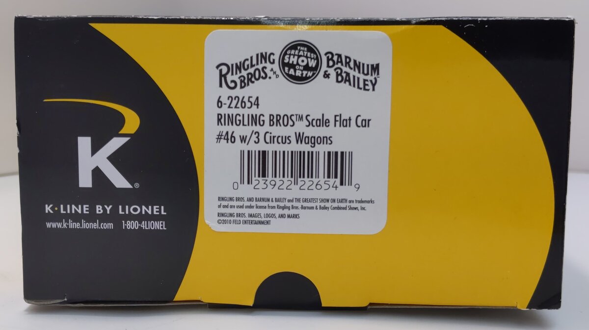 K-Line 6-22654 O Ringling Bros. Flat Car #46 w/ 3 Circus Wagons NIB