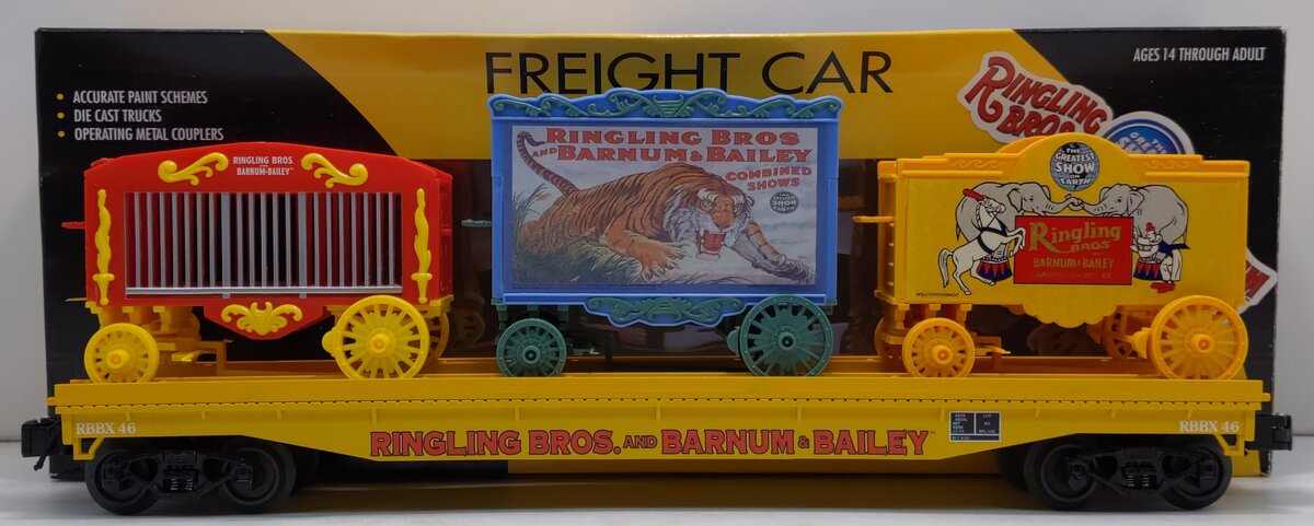 K-Line 6-22654 O Ringling Bros. Flat Car #46 w/ 3 Circus Wagons NIB