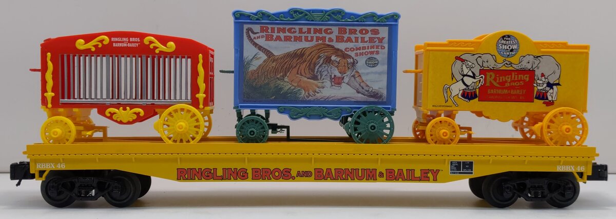 K-Line 6-22654 O Ringling Bros. Flat Car #46 w/ 3 Circus Wagons NIB
