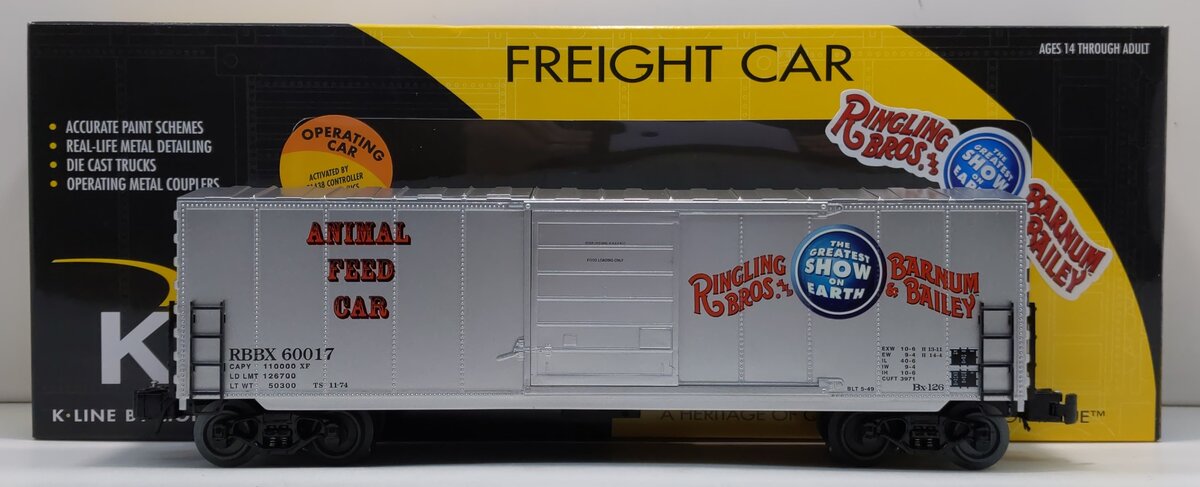 K-Line 6-22642 O Ringling Bros Scale Animal Operating Feed Car #60017 LN/Box