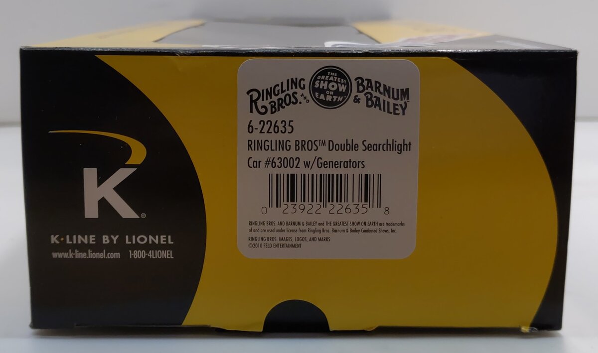 K-Line 6-22635 O Ringling Bros. Double Searchlight Car with Generators #63002 NIB