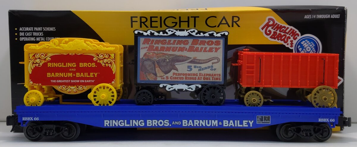 K-Line 6-22656 O Ringling Bros Flatcar #66 W/ 3 Circus Wagons NIB