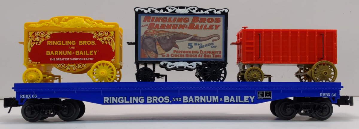 K-Line 6-22656 O Ringling Bros Flatcar #66 W/ 3 Circus Wagons NIB