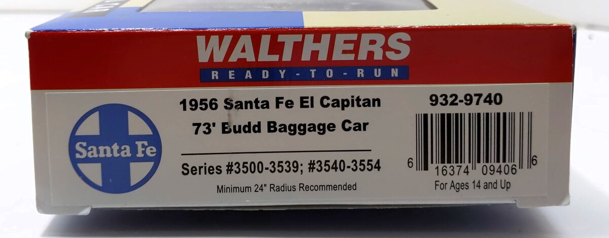 Walthers 932-9740 HO Scale Santa Fe El Capitan 73' Budd Baggage Car