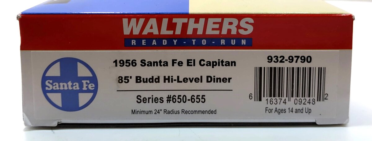 Walthers 932-9790 HO Santa Fe 1956 El Capitan 85' Budd Hi-Level Diner LN/Box
