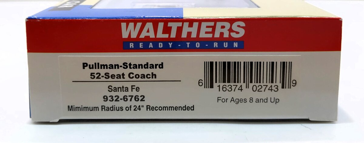 Walthers 932-6762 HO Santa Fe Pullman-Standard 52-Seat Coach LN/Box