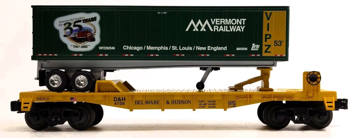 Lionel 6-52397 O Gauge Netca Delaware & Hudson Flatcar w/ Vermont Trailer #4106 LN/Box