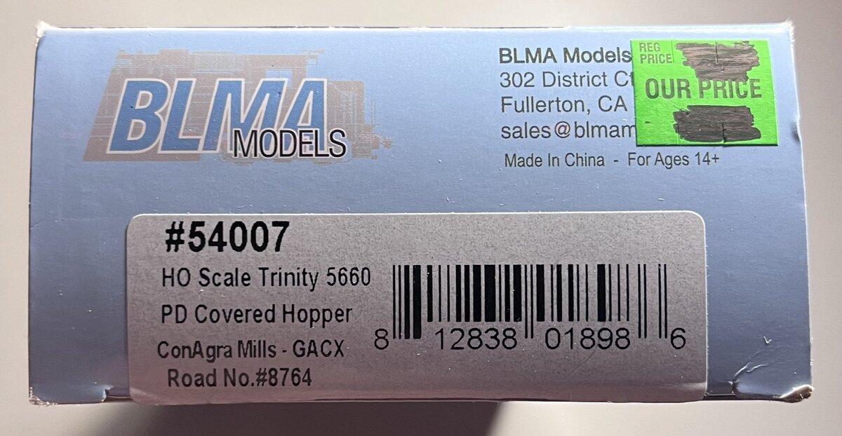 BLMA Models 54007 HO Scale ConAgra Mills Trinity 5660 PD Covered Hopper #8764