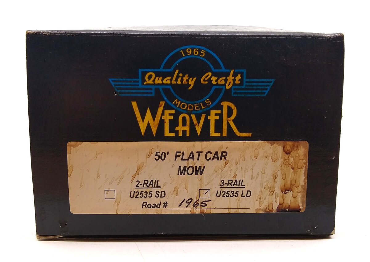 Weaver U2535LD O Gauge MOW 50'' Flat Car Road # 1965 (3-Rail)