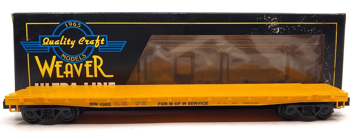 Weaver U2535LD O Gauge MOW 50'' Flat Car Road # 1965 (3-Rail)