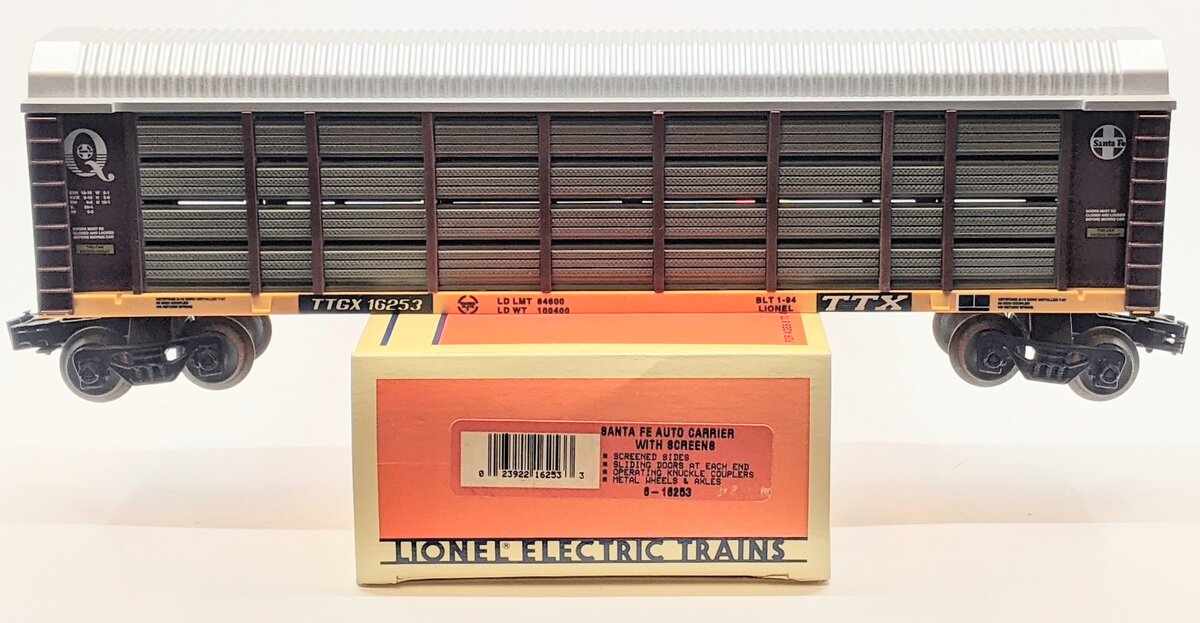 Lionel 6-16253 O Gauge Santa Fe Auto Carrier Car with Screens #16253 NIB