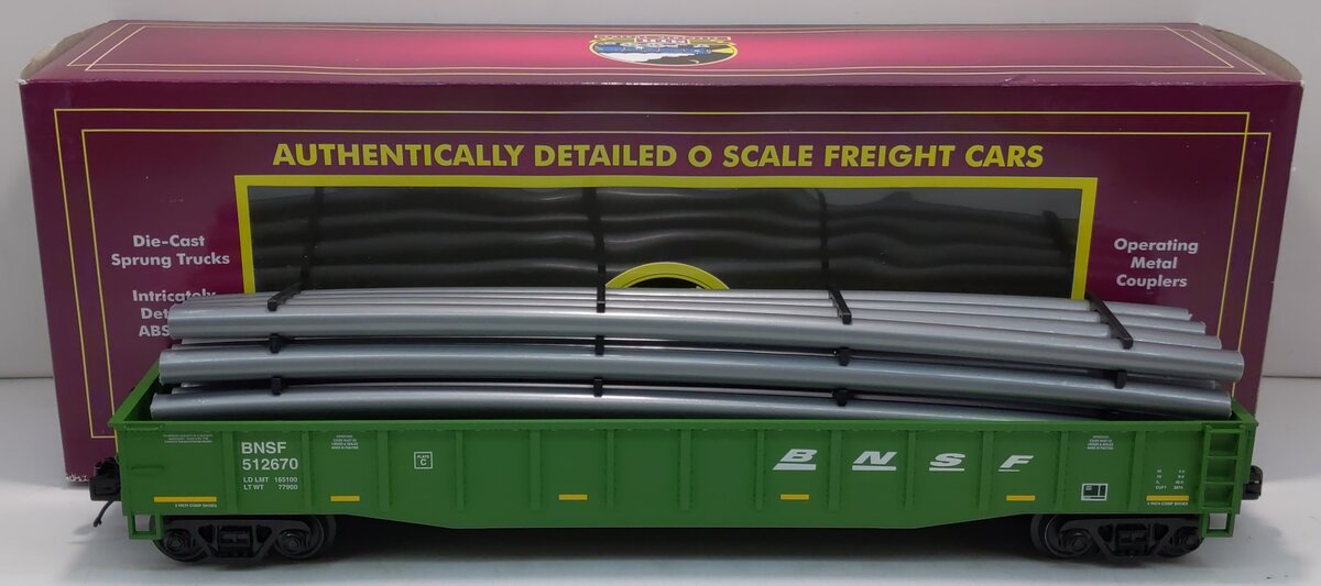 MTH 20-95265 O BNSF Gondola Car with Pipe Load LN/Box