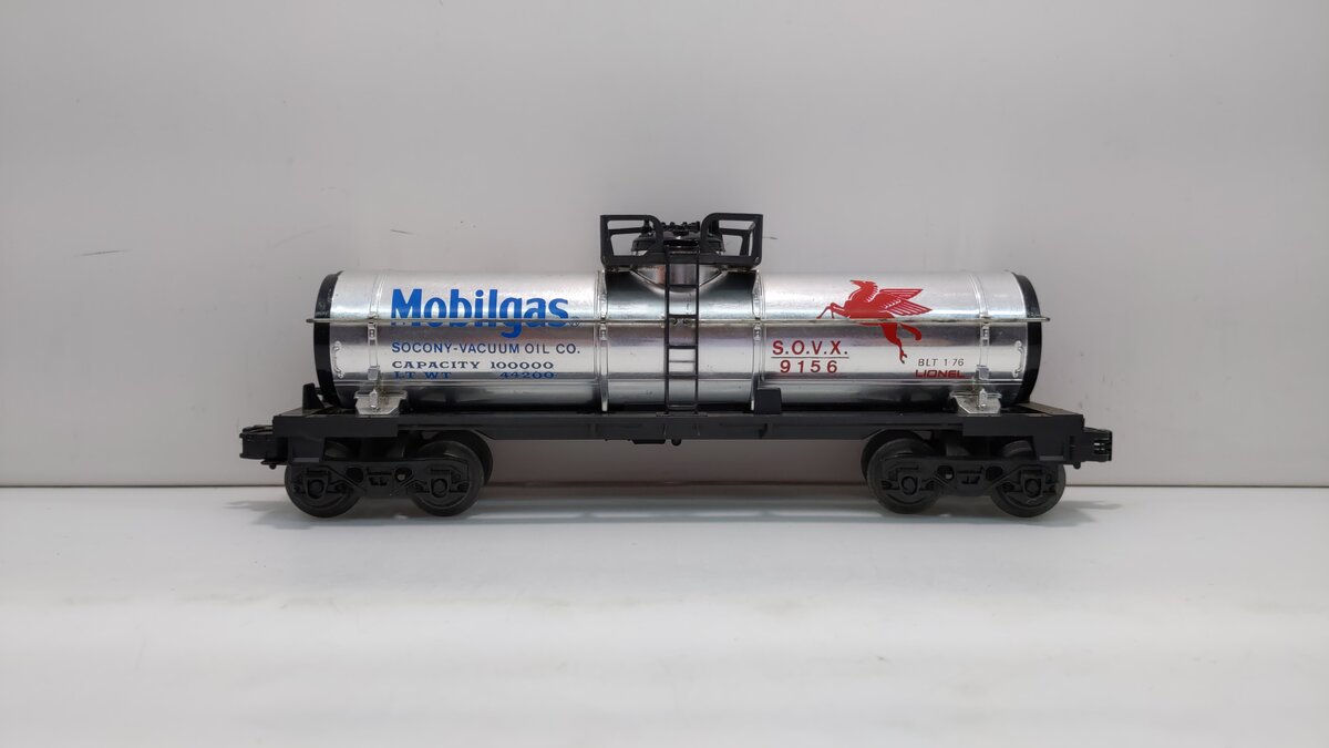Lionel 6-9156 O Gauge Mobilgas Plated Single Dome Tank Car LN/Box