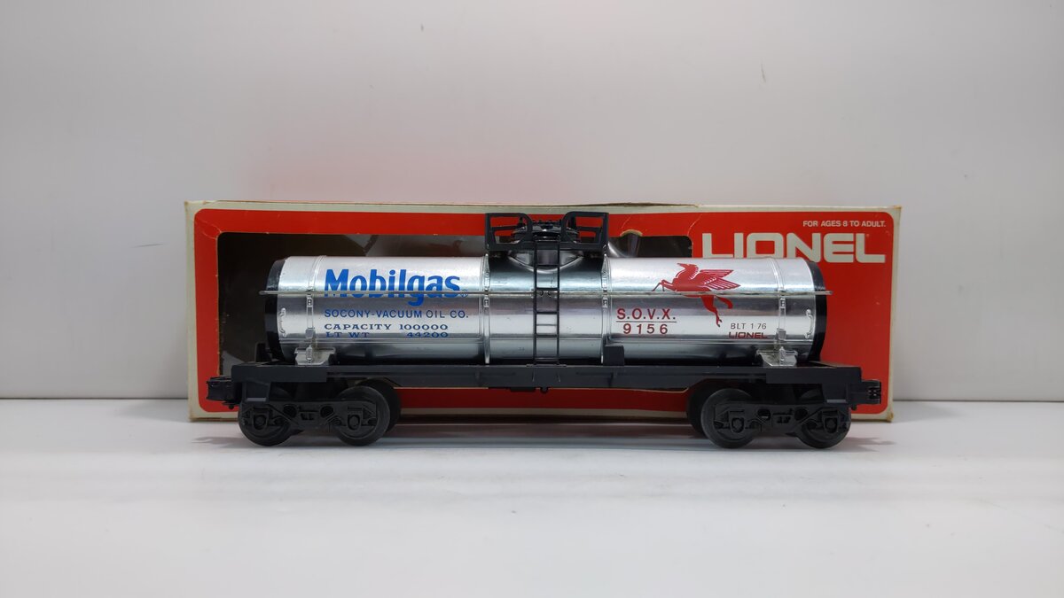 Lionel 6-9156 O Gauge Mobilgas Plated Single Dome Tank Car LN/Box