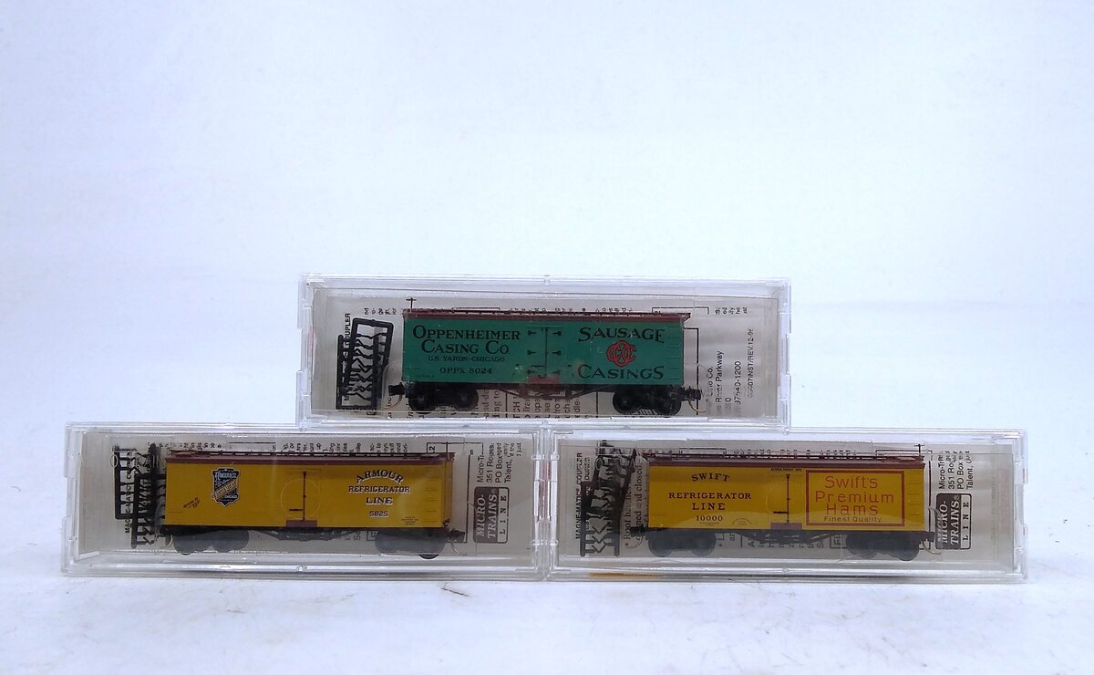Micro-Trains 05800072 N Meat-Packers Of Chicago 36' Wood Ice Reefer (Set of 3) MT/Box