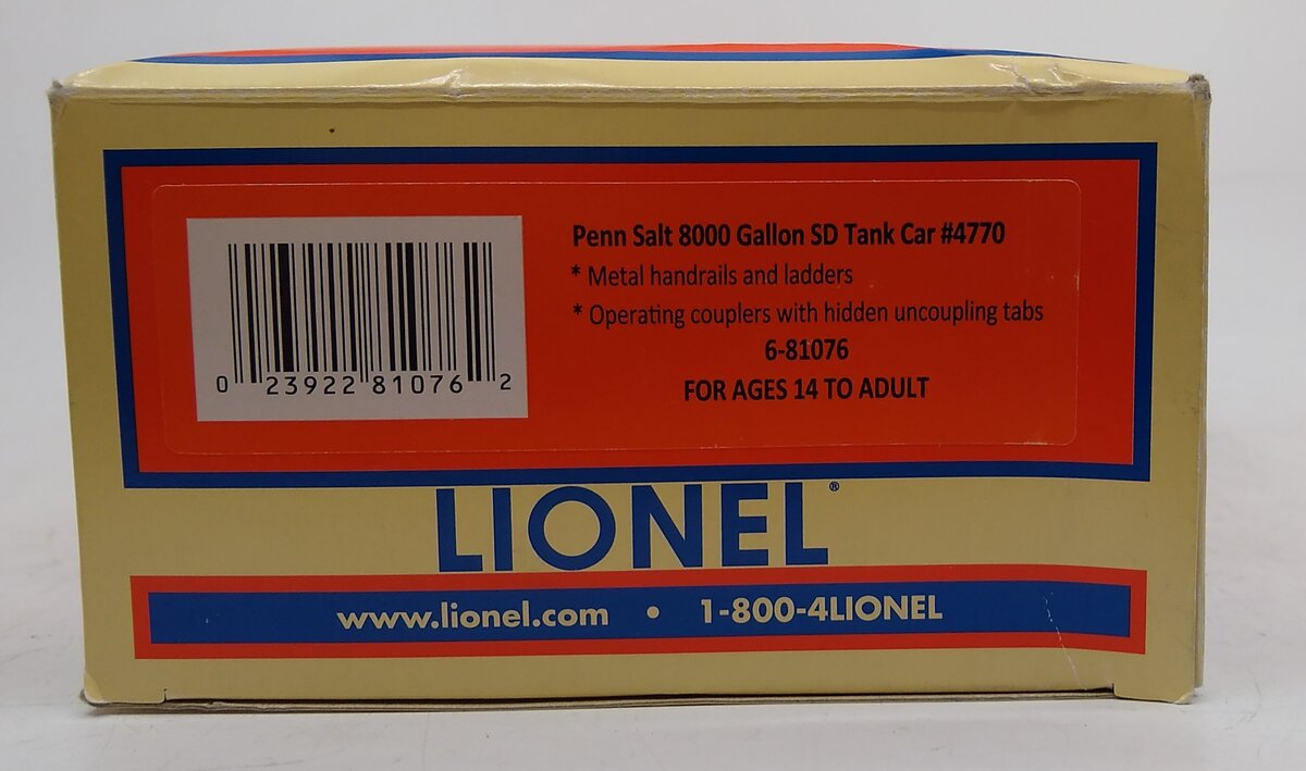 Lionel 6-81076 O Gauge Penn Salt 8000g Single Dome Tank Car #4770