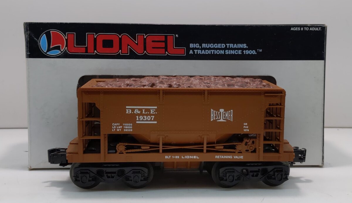 Lionel 6-19307 O Gauge Bessemer & Lake Erie Ore Car with Ore Load EX/Box