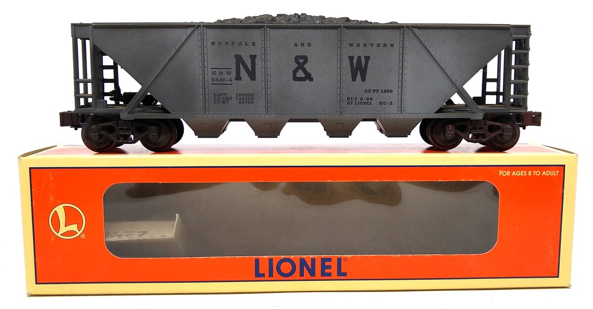 Lionel 6-19328 O Norfolk & Western 4-Bay Weathered Hopper w/Coal Load #6446-4 LN/Box