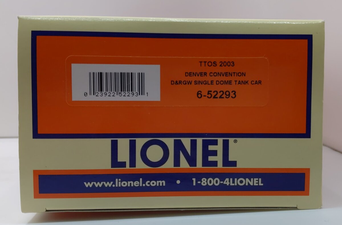Lionel 6-52293 Denver & Rio Grande Western 2003 TTOS Single Dome Tank Car NIB