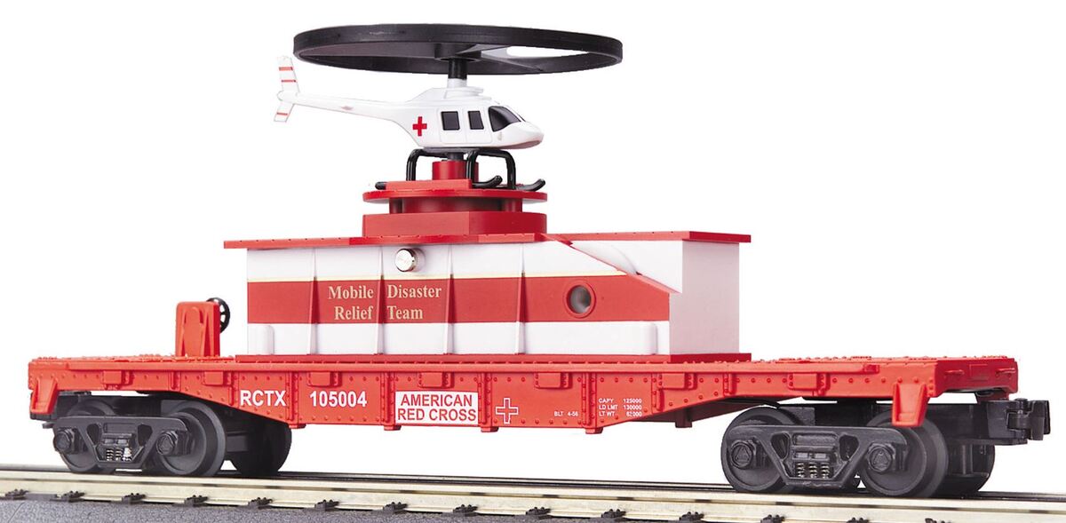 MTH 30-7942 O Red Cross Flatcar w/Operating Helicopter LN/Box